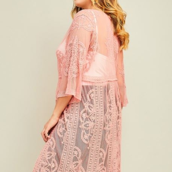 Dusty Rose Lace Kimono - Picture 2 of 3